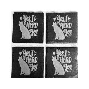 Black Slate Coasters Set - 'Yes, I Herd You' Design